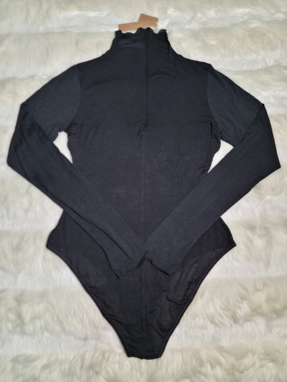 SKIMS Sheer Modal Long Sleeve Turtleneck Bodysuit Black Onyx Large NEW